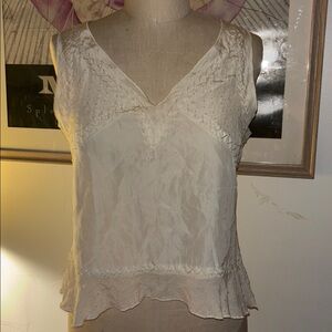 Beaded white silk vintage tank top
